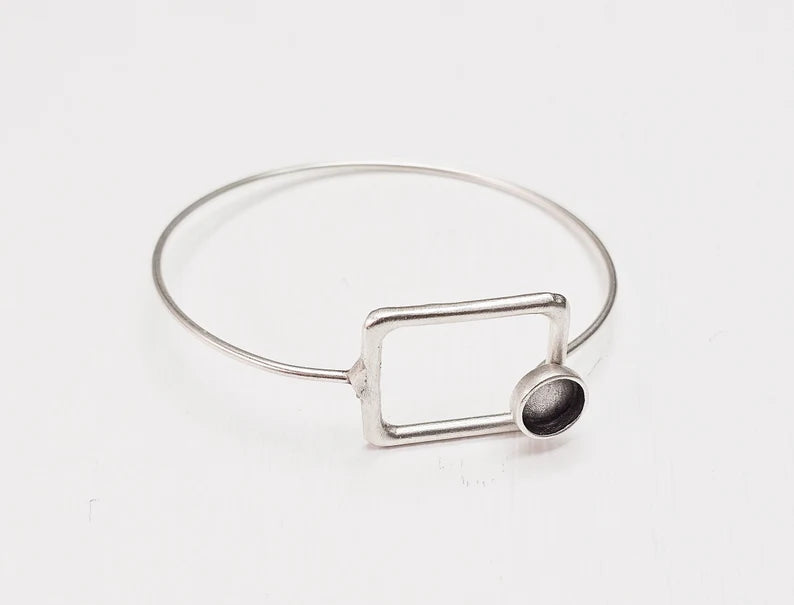Rectangle Bracelet Blank Resin Cuff Dry Bezel Cabochon Base Adjustable Antique Silver Plated Brass (8mm Blank) G34627