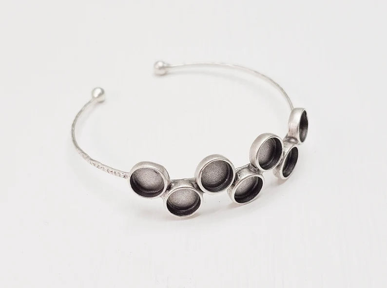 Round Bracelet Bezel Cuff Blank Resin Mountings Cabochon Base Setting Antique Silver Plated Brass Adjustable Bracelet Bezel (8mm) G34629