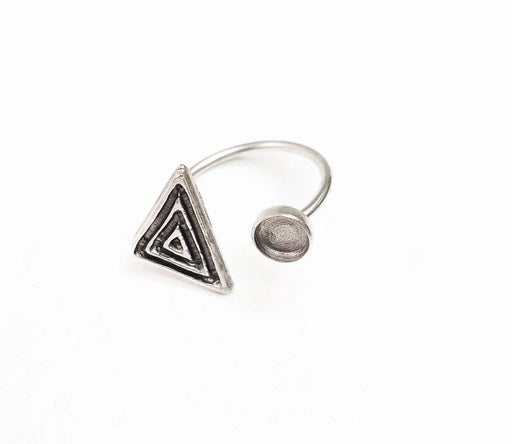 Triangle Ring Blank Settings, Cabochon Mounting, Adjustable Antique Silver Resin Ring Base Bezel, Inlay Mosaic Cabochon (6mm) G34630