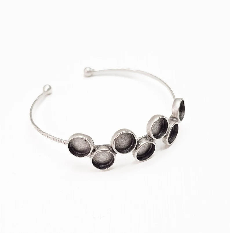 Round Bracelet Bezel Cuff Blank Resin Mountings Cabochon Base Setting Antique Silver Plated Brass Adjustable Bracelet Bezel (8mm) G34629