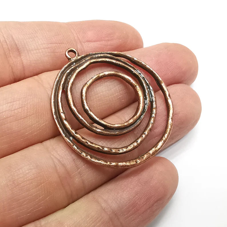Circles Dangle Charms, Antique Copper Plated Charms (40x37mm) G34557