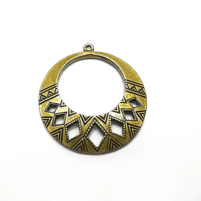 Marquise Round Charms, Antique Bronze Plated (44x40mm) G34558