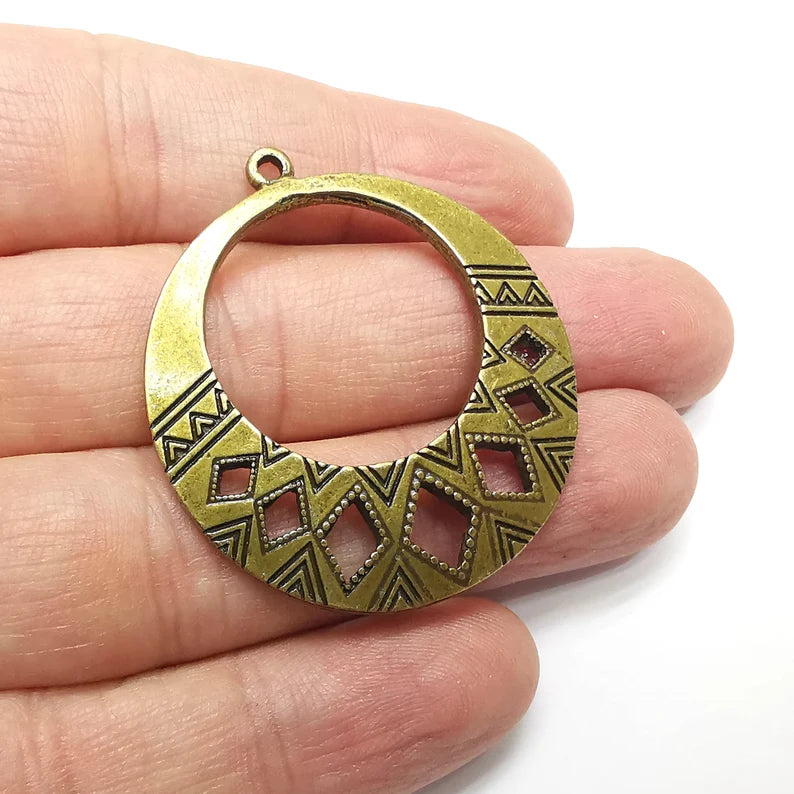 Marquise Round Charms, Antique Bronze Plated (44x40mm) G34558