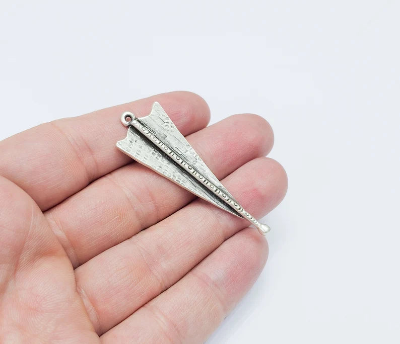 Triangle Silver Charms, Antique Silver Plated (57x19mm) G34636