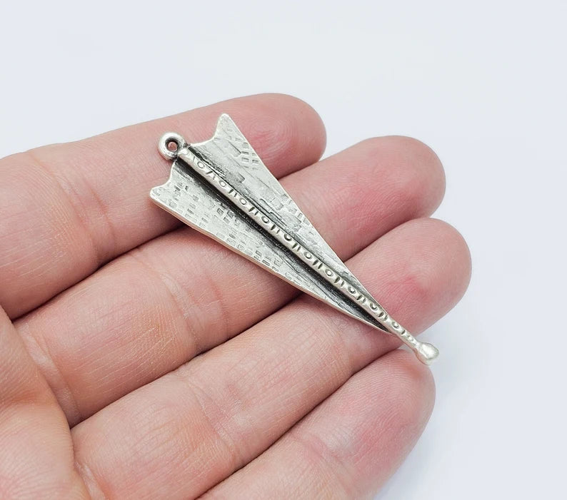 Triangle Silver Charms, Antique Silver Plated (57x19mm) G34636