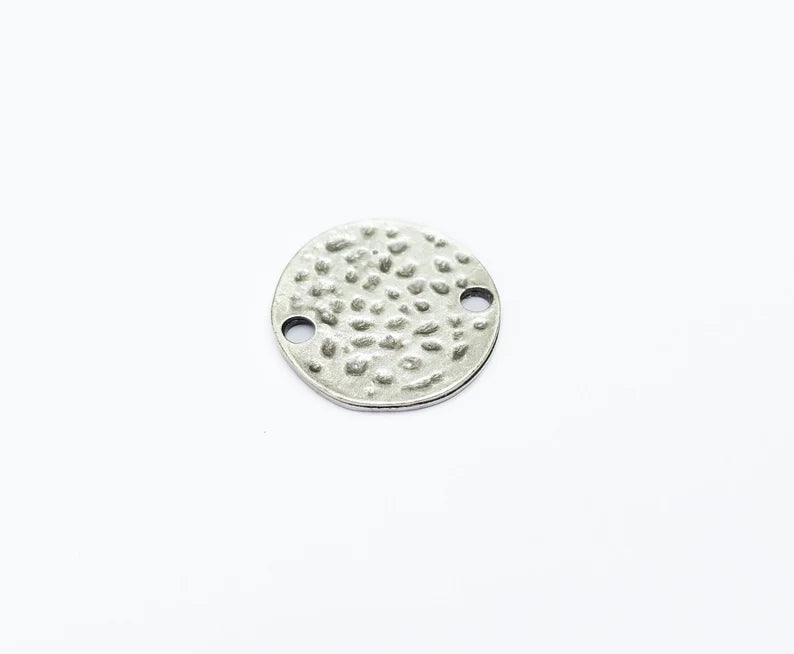 4 Hammered Disc Round Connector Charms Antique Silver Plated Charms (20mm) G34637