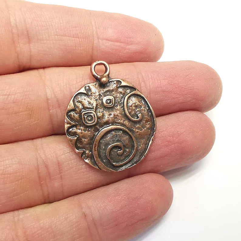 Disc Charms Antique Copper Plated Charms (32x26mm) G34643