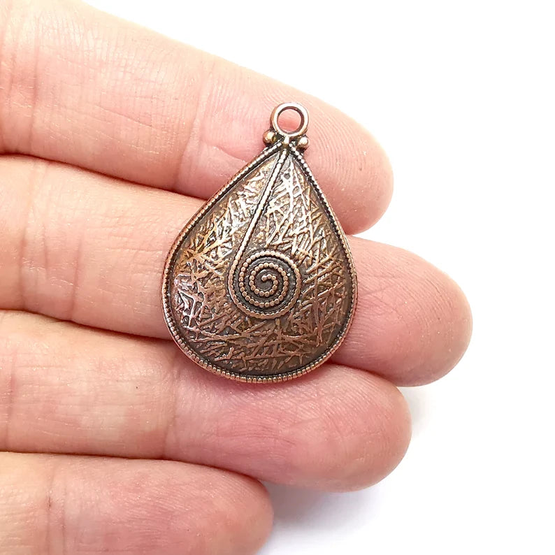Drop Swirl Charms, Dangle Charms Antique Copper Plated (34x23mm) G34647