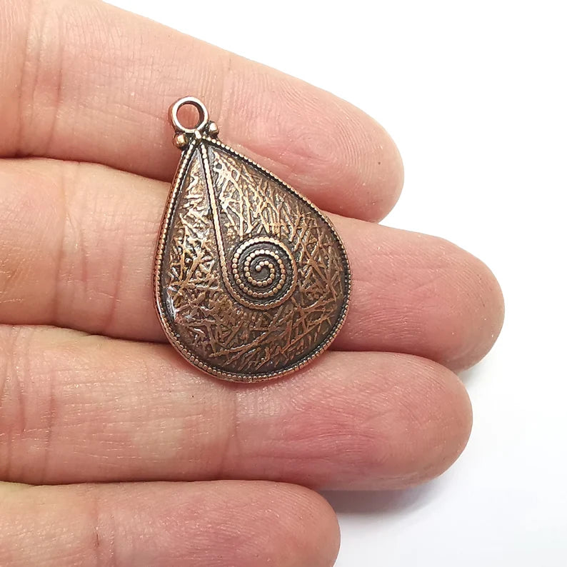 Drop Swirl Charms, Dangle Charms Antique Copper Plated (34x23mm) G34647