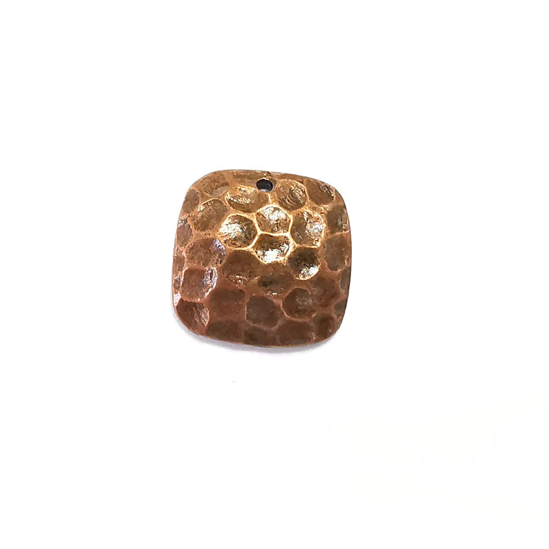 2 Hammered Dome Square Charms, Antique Copper Plated Dangle Charms (18x18mm) G34651