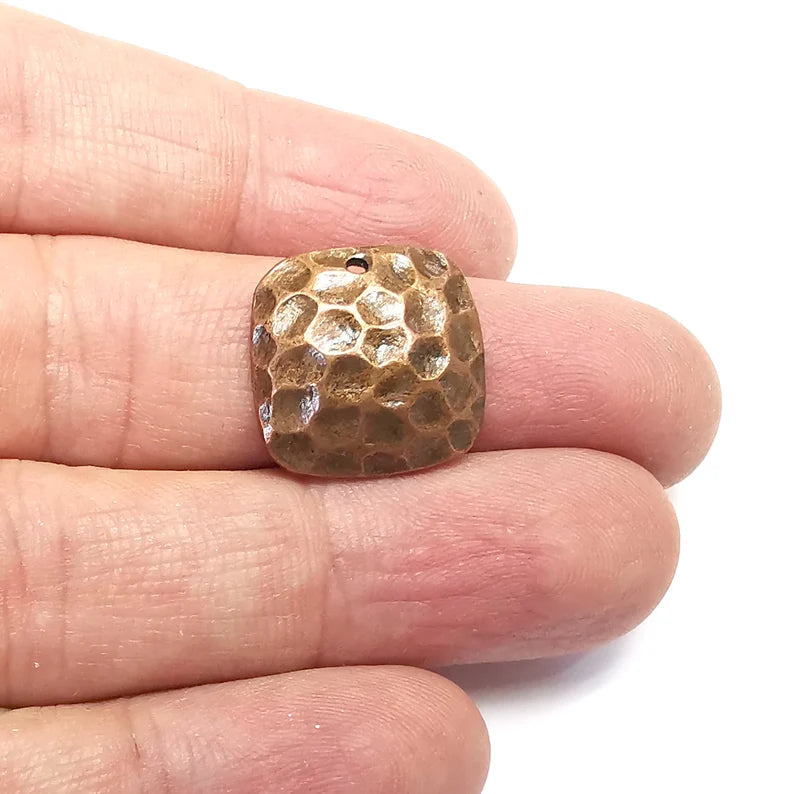 2 Hammered Dome Square Charms, Antique Copper Plated Dangle Charms (18x18mm) G34651