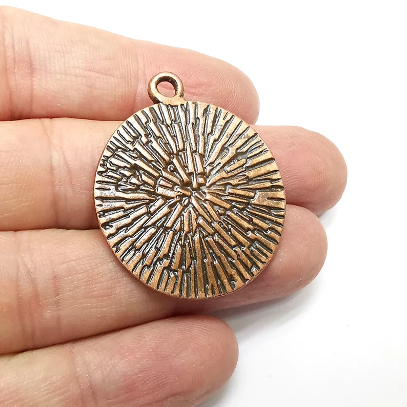 Disc Round Charms, Antique Copper Plated (39x32mm) G34579