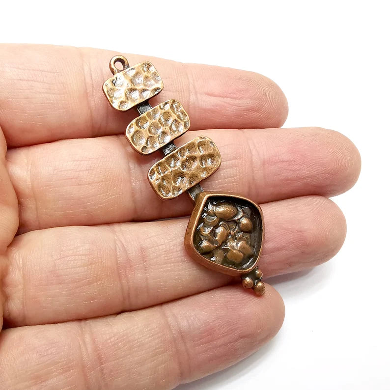 Hammered Charms, Antique Copper Plated Dangle Charms (59x18mm) G34580