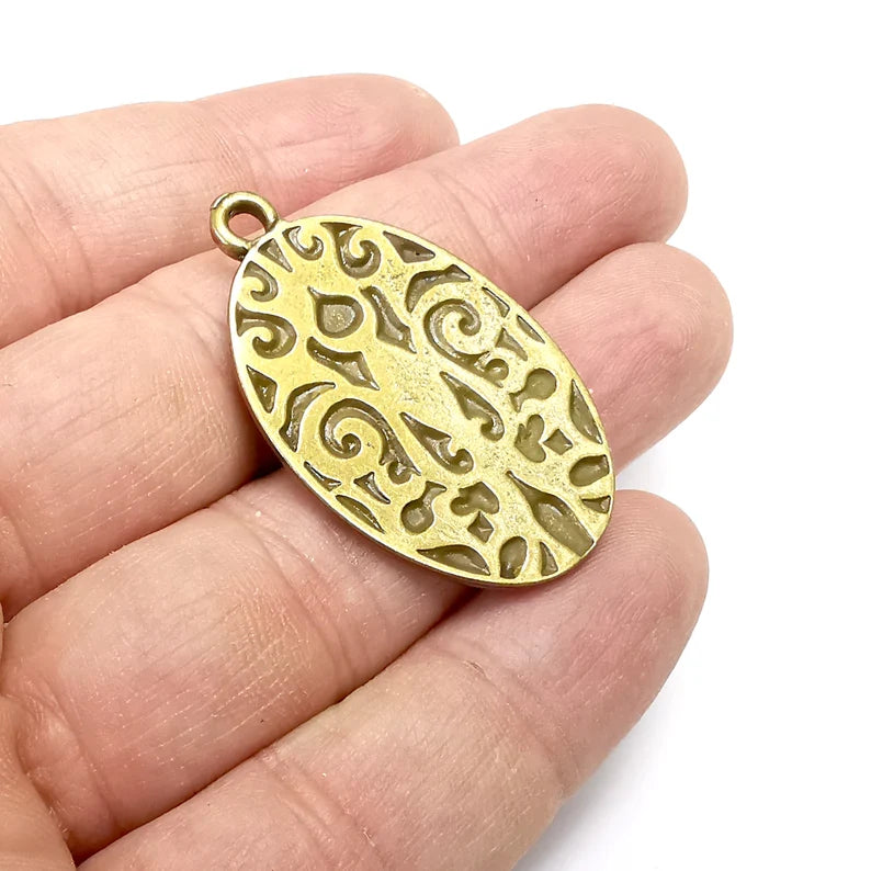 2 Oval Charms, Dangle Charms, Antique Bronze Plated (42x26mm) G34659
