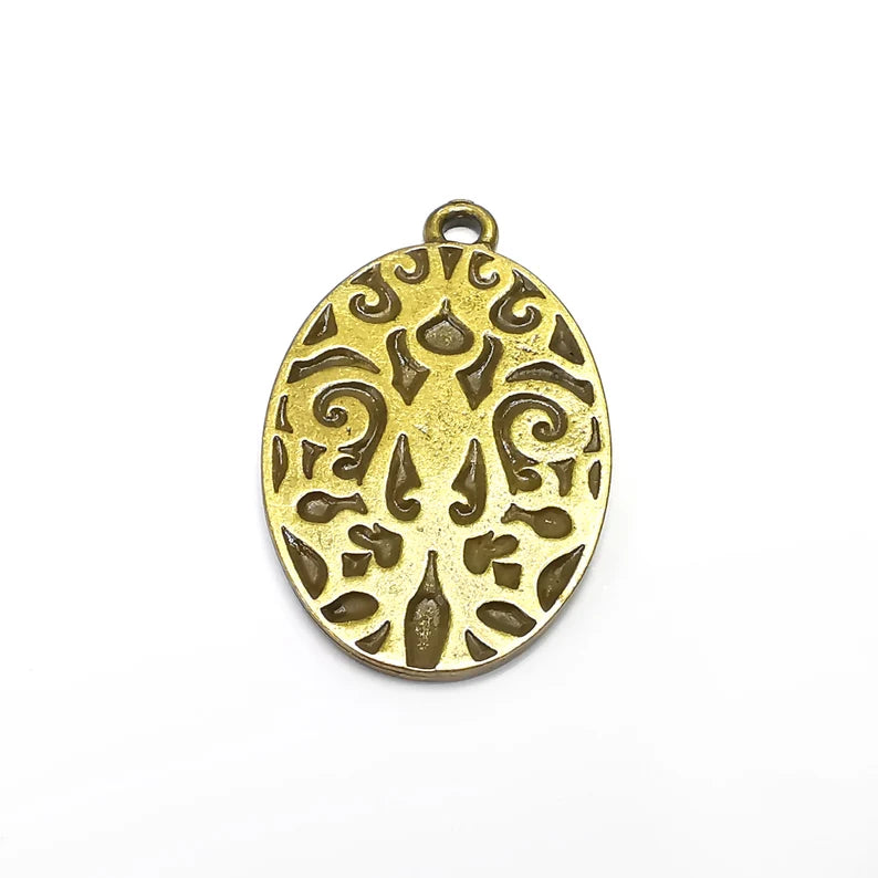 2 Oval Charms, Dangle Charms, Antique Bronze Plated (42x26mm) G34659