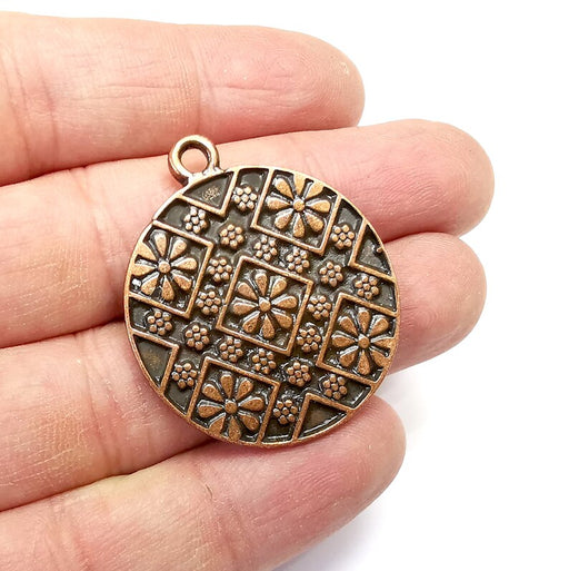Flower Round Charms, Antique Copper Plated (39x33mm) G34661