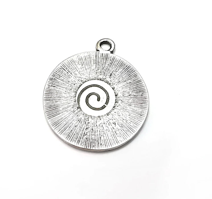 Swirl, Disc Round Charms, Antique Silver Plated (39x33mm) G34583