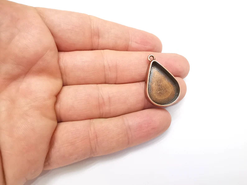 Copper Pendant Blank, Resin Bezel Base, Mosaic Mounting, Dry flower Frame, Polymer Clay base, Antique Copper Plated (25x18mm blank) G34587