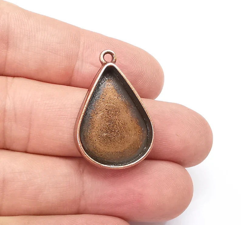 Copper Pendant Blank, Resin Bezel Base, Mosaic Mounting, Dry flower Frame, Polymer Clay base, Antique Copper Plated (25x18mm blank) G34587
