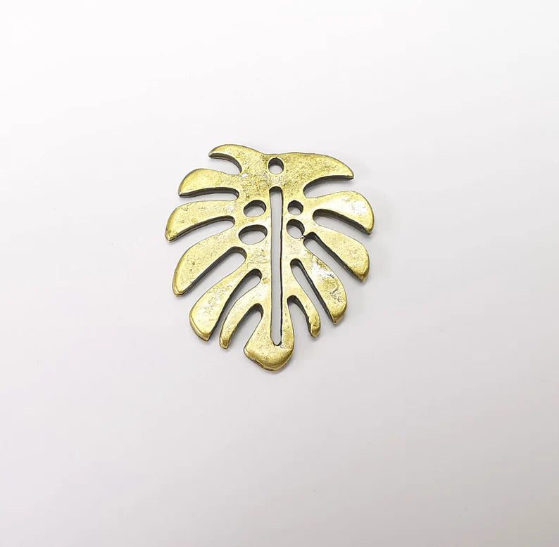 Monstera Leaf Charms, Antique Bronze Plated Dangle Charms (32x29mm) G34588