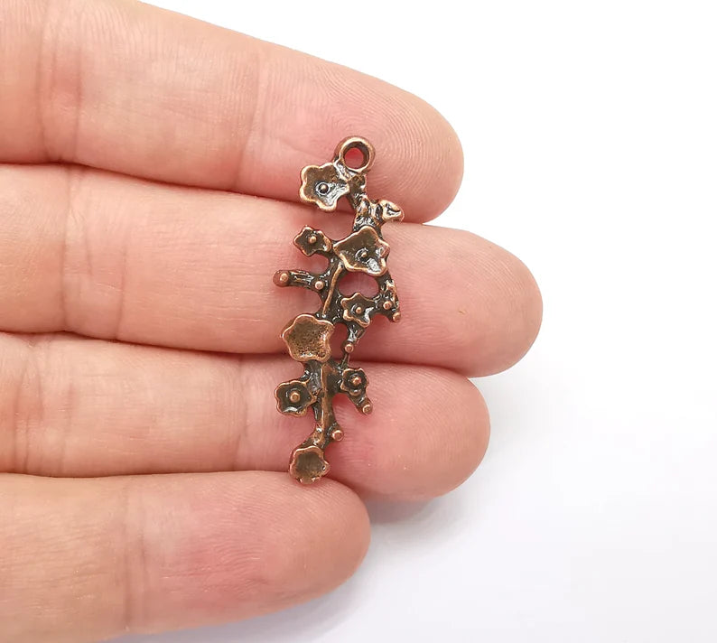 Flower Charms, Dangle Charms Antique Copper Plated (38x14mm) G34589