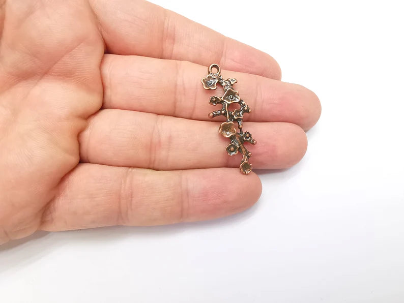 Flower Charms, Dangle Charms Antique Copper Plated (38x14mm) G34589