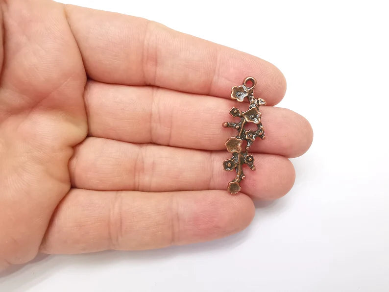 Flower Charms, Dangle Charms Antique Copper Plated (38x14mm) G34589