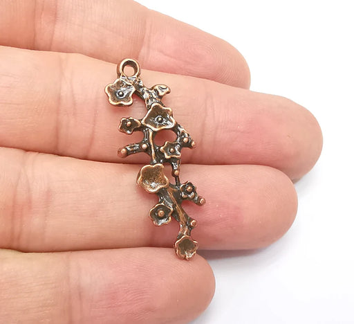 Flower Charms, Dangle Charms Antique Copper Plated (38x14mm) G34589