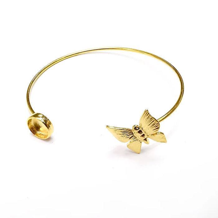 Butterfly Round Bracelet Base Blanks Cuff Blanks Adjustable Bracelet Shiny Gold Plated Brass (8mm Blank) G34591