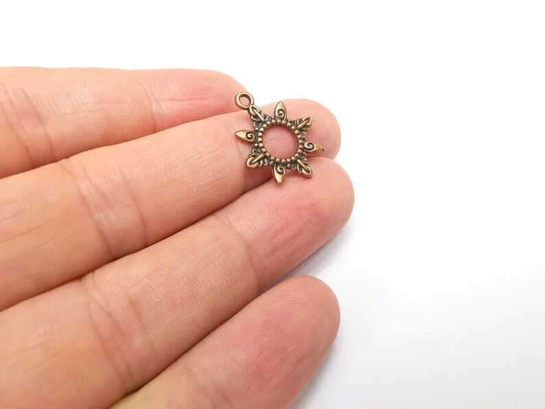 10 Sun Charms, Antique Copper Plated (21x17mm) G34698