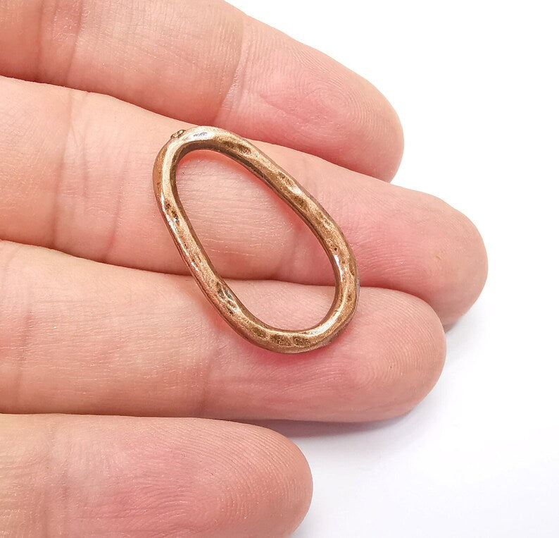 5 Oval Hammered Charms Antique Copper Plated Findings (28x17mm) G34677
