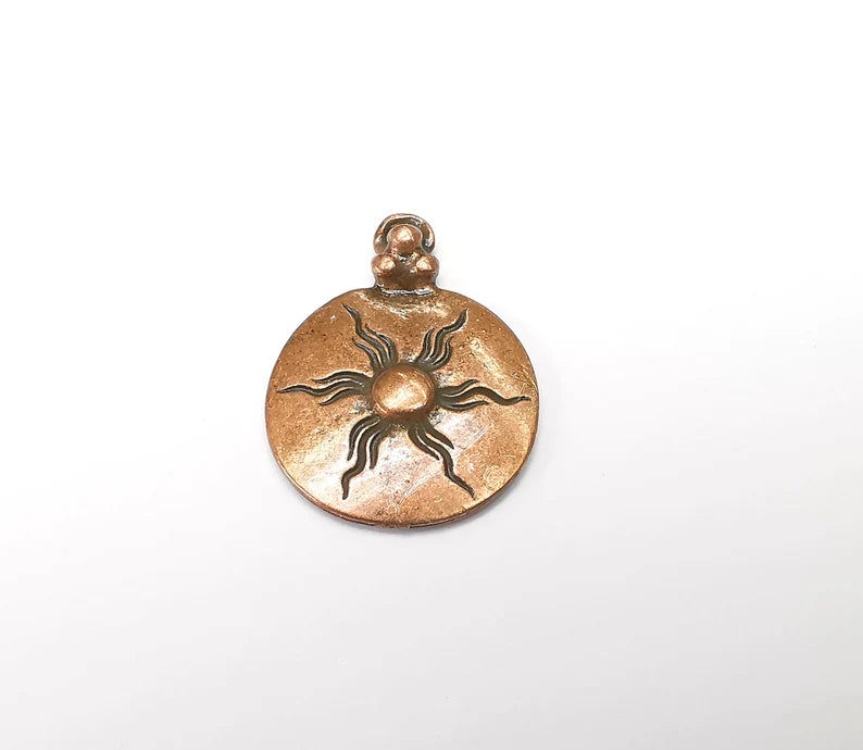 2 Sun Charms, Antique Copper Plated Charms (30x22mm) G34682