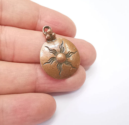2 Sun Charms, Antique Copper Plated Charms (30x22mm) G34682