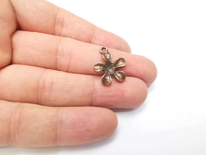 2 Flower Charms, Antique Copper Plated Charms (21x17mm) G34685