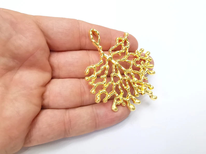 Coral Branch Dangle Pendant, Gold Plated Charms (68x58mm) G34687