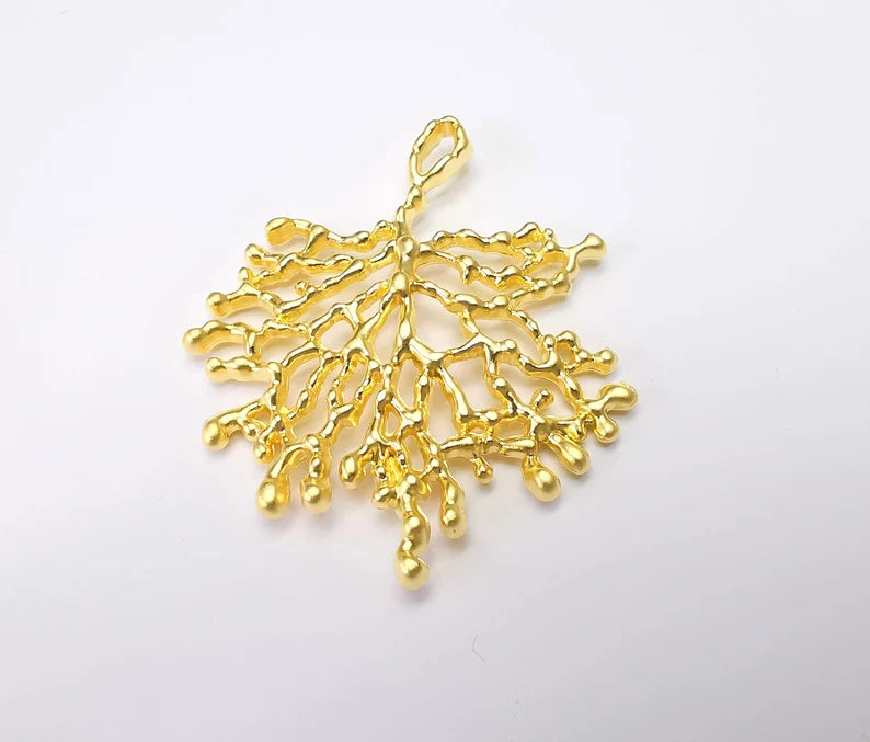 Coral Branch Dangle Pendant, Gold Plated Charms (68x58mm) G34687