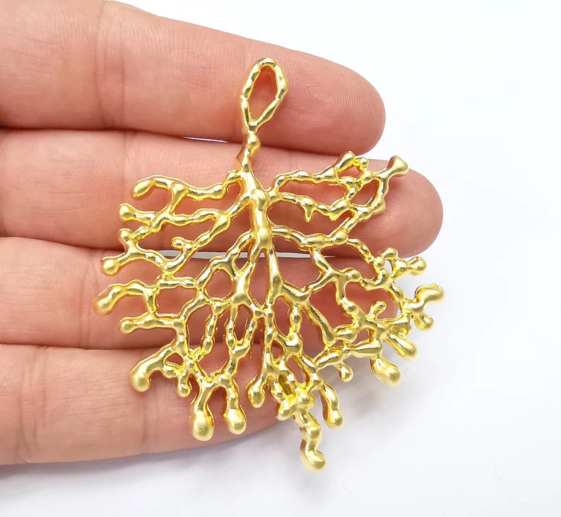 Coral Branch Dangle Pendant, Gold Plated Charms (68x58mm) G34687