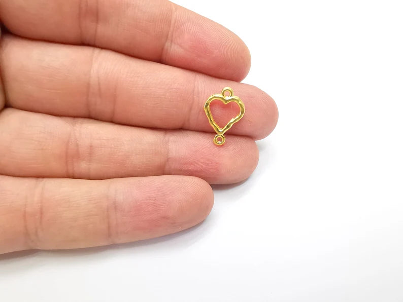 5 Little Sweet Heart Connector Charms Gold Plated Charms (17x12mm) G34688