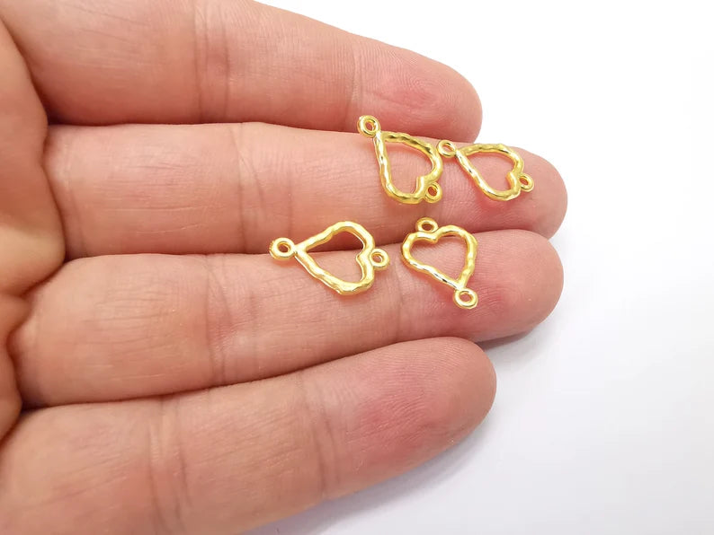 5 Little Sweet Heart Connector Charms Gold Plated Charms (17x12mm) G34688