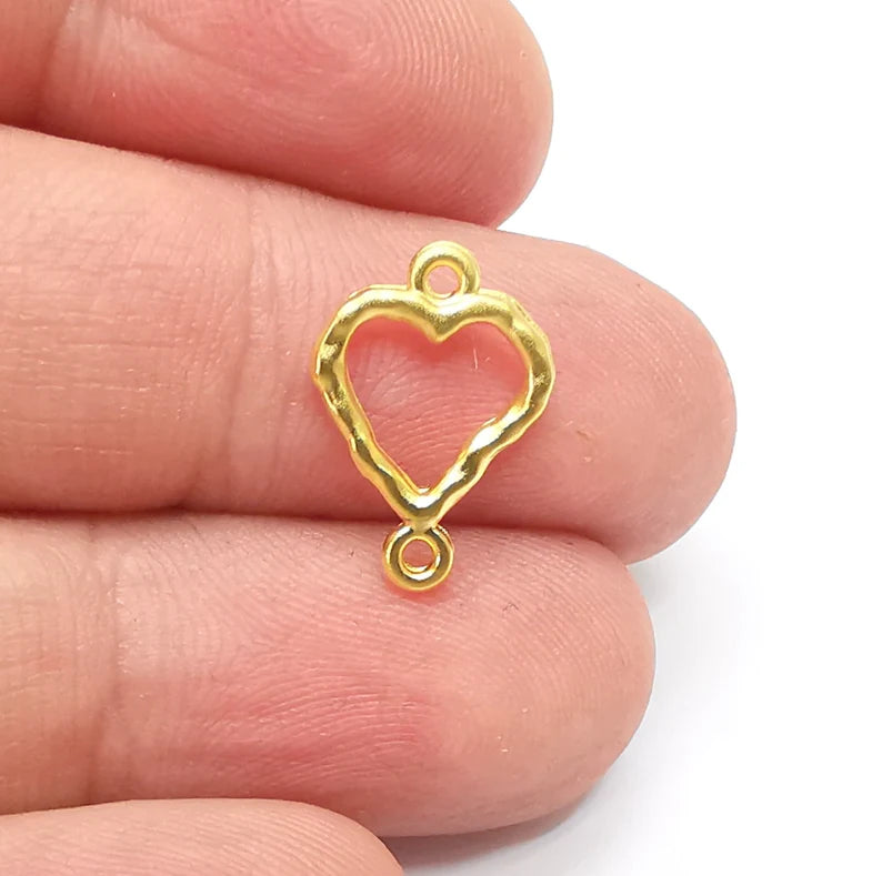 5 Little Sweet Heart Connector Charms Gold Plated Charms (17x12mm) G34688