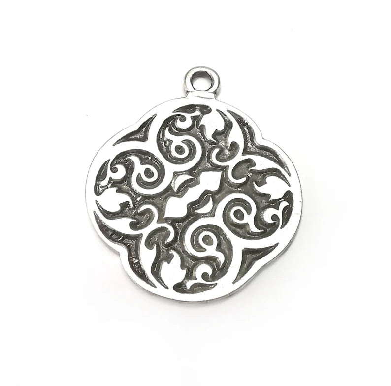 Branch, Disc Round Charms, Antique Silver Plated (41x35mm) G34595
