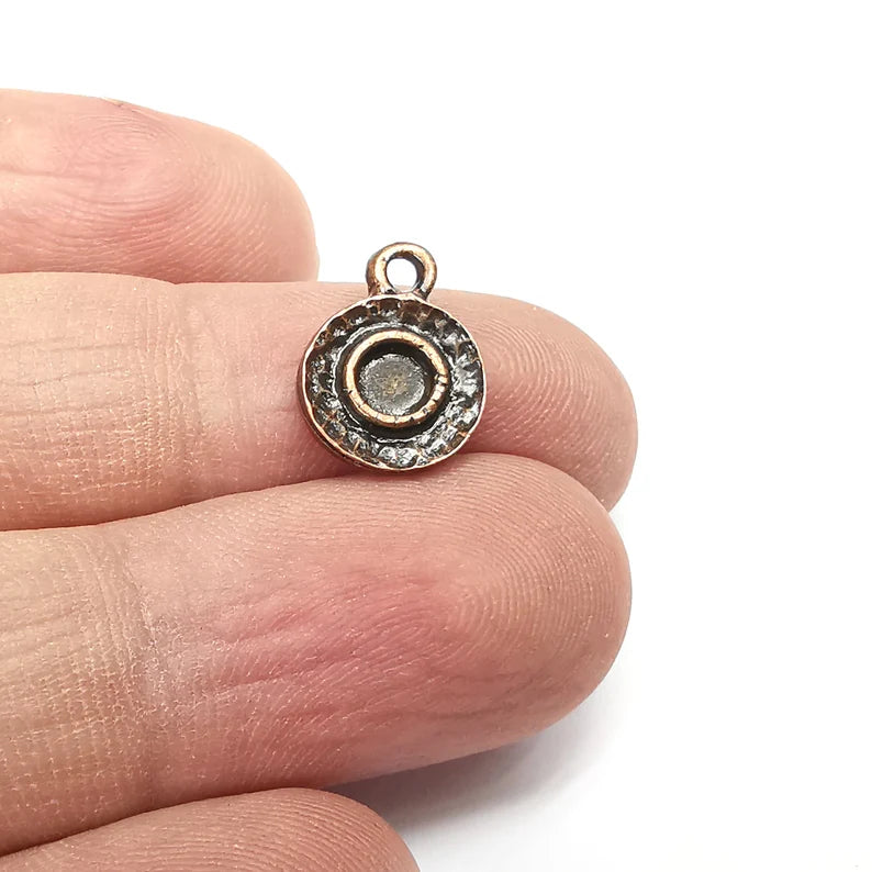 5 Round Charms Blanks, Resin Bezel Bases, Mosaic Mountings, Dry flower Frame, Polymer Clay base, Antique Copper Plated (4mm) G34596