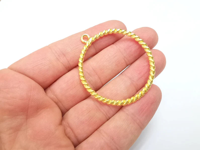 Twisted Circle Hoop Charms, Gold Plated Charms (52x46mm) G34694