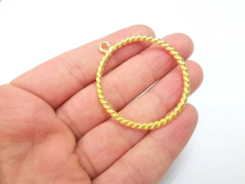 Twisted Circle Hoop Charms, Gold Plated Charms (52x46mm) G34694