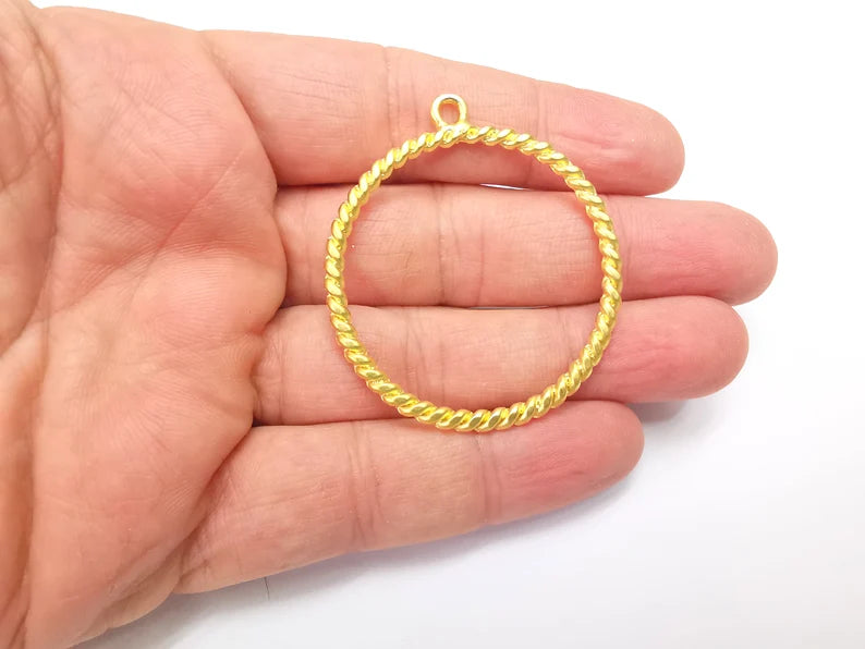 Twisted Circle Hoop Charms, Gold Plated Charms (52x46mm) G34694