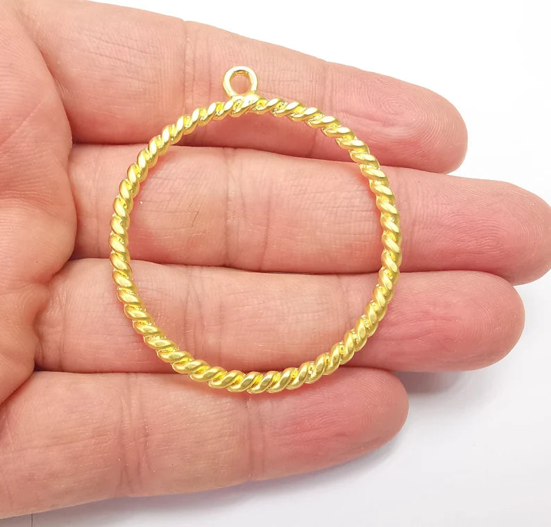 Twisted Circle Hoop Charms, Gold Plated Charms (52x46mm) G34694