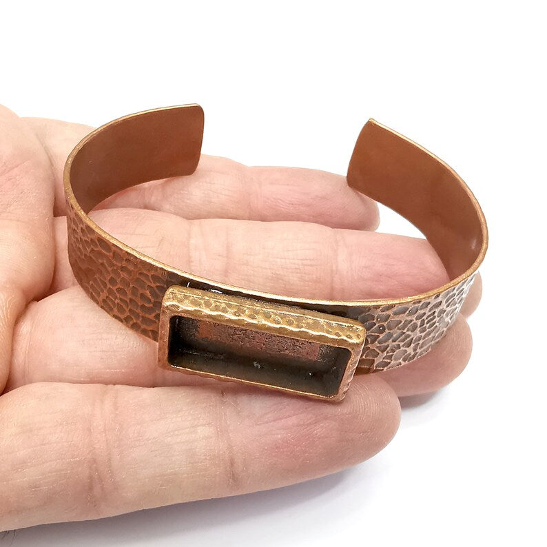 Bracelet Blank Resin Dry Flower inlay Blank Cuff Bezel Glass Cabochon Base Hammered Adjustable Antique Copper (25x10mm) G34692