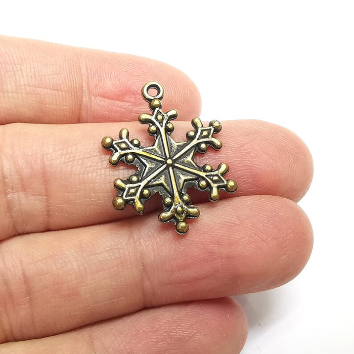 2 Snow Flake Charms, Antique Bronze Plated Dangle Charms (28x21mm) G34699