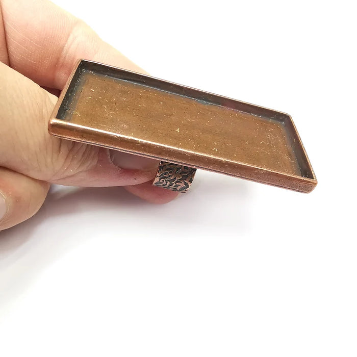 Big Rectangle Ring Blank Settings, Cabochon Mounting, Adjustable Antique Copper Resin Ring Base Bezel, Inlay Mosaic Epoxy (64x30mm) G34602