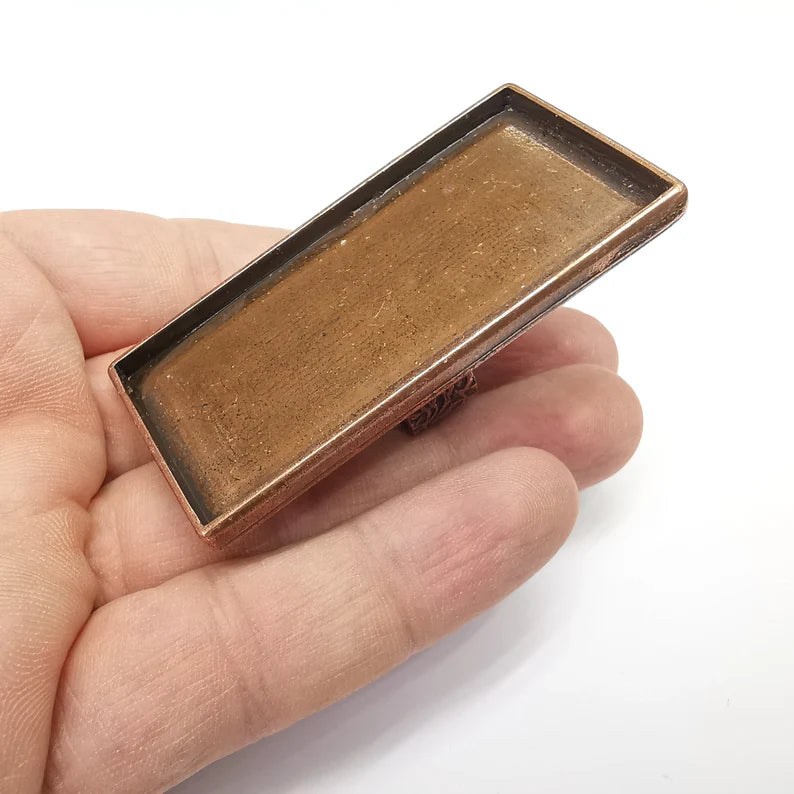 Big Rectangle Ring Blank Settings, Cabochon Mounting, Adjustable Antique Copper Resin Ring Base Bezel, Inlay Mosaic Epoxy (64x30mm) G34602